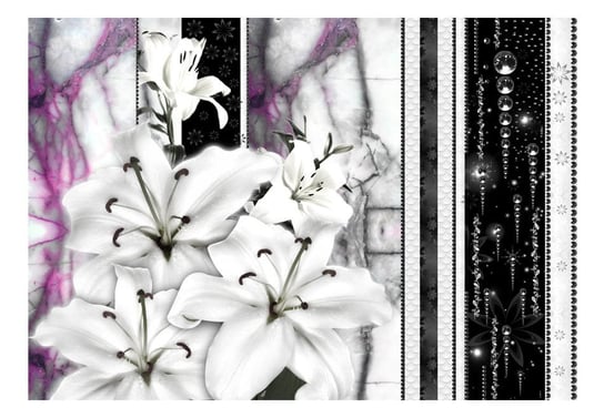 Fototapeta, Płaczące lilie na fioletowym marmurze, 300x210 cm DecoNest