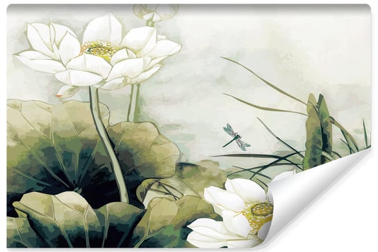 Fototapeta Ścienna LILIE Wodne Kwiaty Rośliny Liście Abstrakcja 135cm x 90cm Muralo