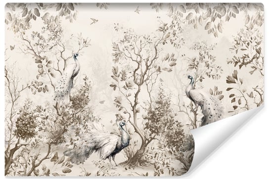 Fototapeta Ścienna PAWIE Ptaki Natura Drzewa Rośliny Styl Vintage 135cm x 90cm Muralo