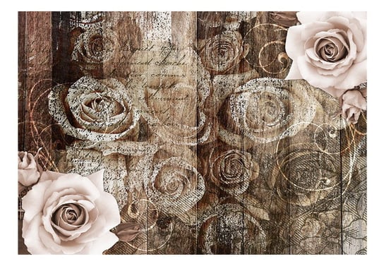 Fototapeta, Stare drewno i róże, 100x70 cm DecoNest
