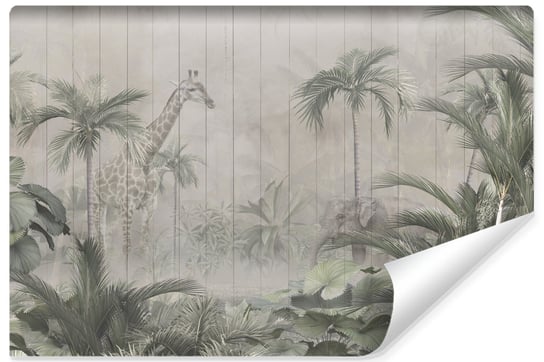Fototapeta Tropikalne Drzewa Zwierzęta ABSTRAKCJA Imitacja Desek 180cm x 120cm Muralo