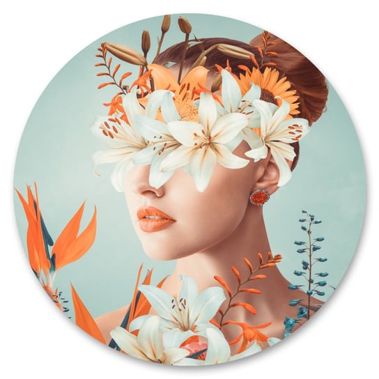 Fototapeta W Kole Portret Kobiety Rośliny Kwiaty Abstrakcja 100Cm X 100Cm Muralo