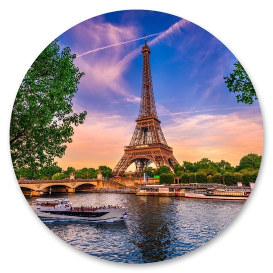 Fototapeta W Kole Wieża Eiffla Paryż 3D Miasto Rzeka Łódki 100Cm X 100Cm Muralo