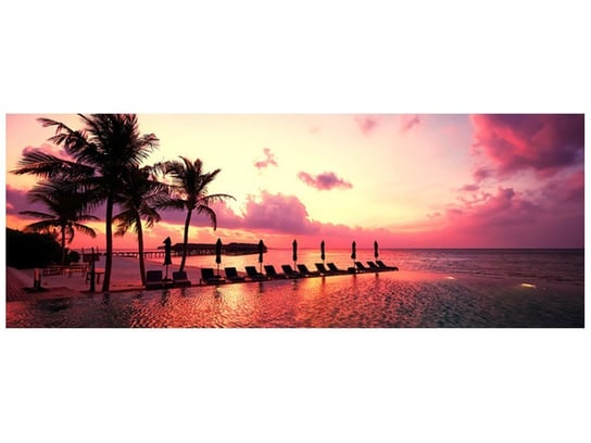 Fototapeta, Zachód słońca w różu na plaży na Malediwach, 2 elementów, 268x100 cm Oobrazy