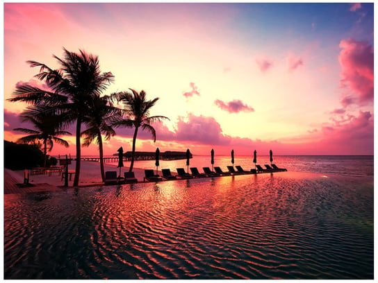 Fototapeta, Zachód słońca w różu na plaży na Malediwach, 2 elementy, 200x150 cm Oobrazy