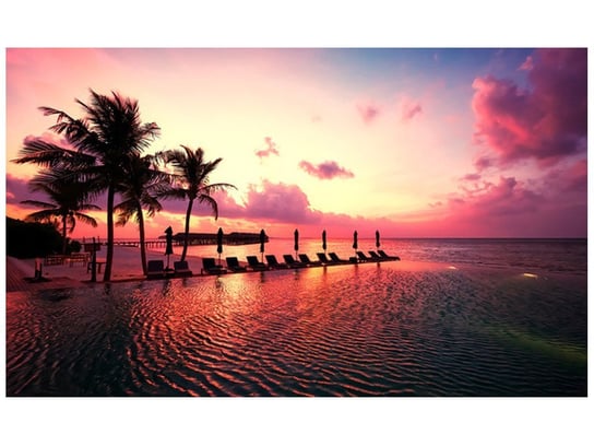Fototapeta, Zachód słońca w różu na plaży na Malediwach, 8 elementów, 412x248 cm Oobrazy