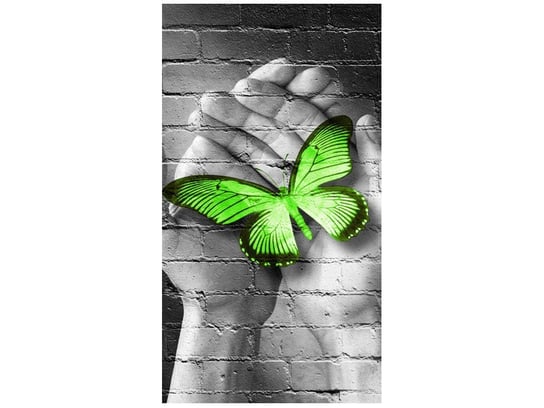 Fototapeta, Zielony motyl w dłoniach, 2 elementów, 110x200 cm Oobrazy
