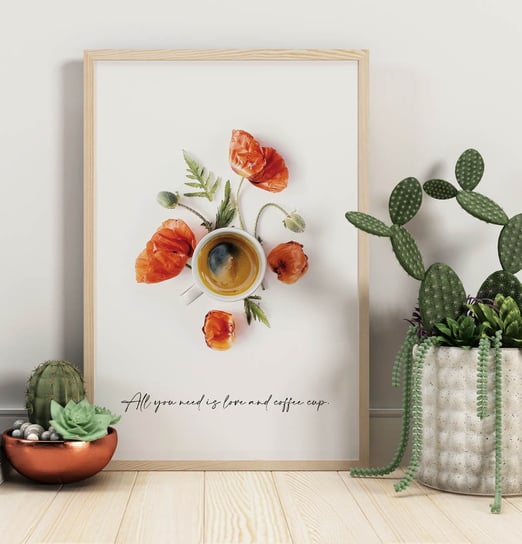 Fox Art Studio, Plakat Kawa z Pomarańczowymi Kwiatami, wymiary 70x100 cm FOX ART STUDIO
