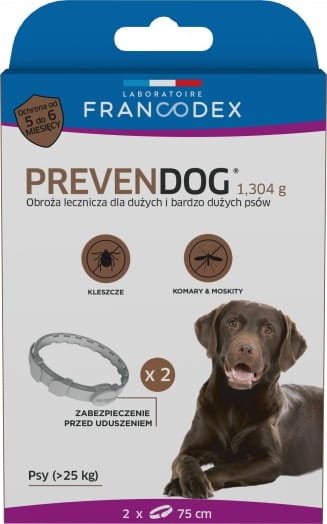 Francodex Obroża Biobójcza Prevendog 75 Cm Dla Dużych I Bardzo Dużych Psów Pow. 25 Kg - 2 Szt. Francodex