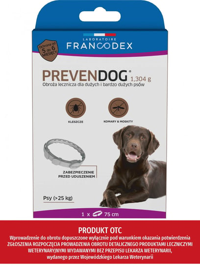 Francodex, Obroża Biobójcza Prevendog 75 Cm Dla Dużych I Bardzo Dużych Psów Pow. 25 Kg Francodex