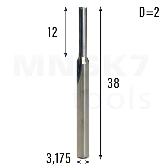 Frez do drewna prosty CNC F2 3.175*2.0*12*38 (HUHAO) Inna marka