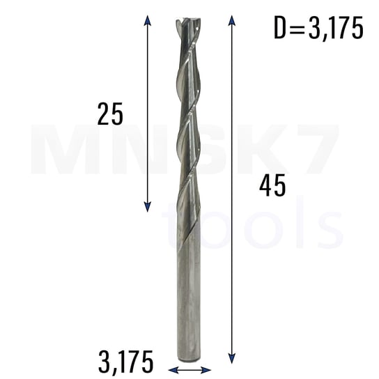 Frez spiralny 2F CNC 3.175*3.175*25*45 (HUHAO) Inna marka