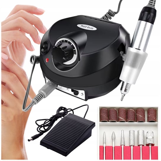 FREZARKA DO PAZNOKCI MANICURE PEDICURE 65W PROFESJONALNA MOCNA + FREZY Lewer
