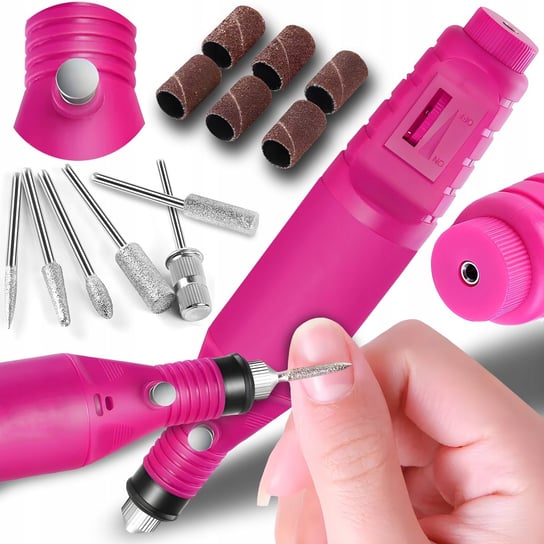 Frezarka do paznokci manicure pedicure hybrydy mała różowa zestaw frezów NETBUY