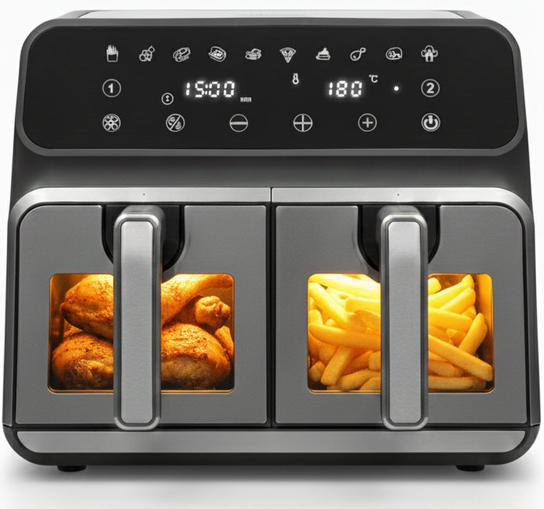 Frytkownica Dwukomorowa Beztłuszczowa Airdweller Air Fryer 2400w 9l Czarna AirDweller