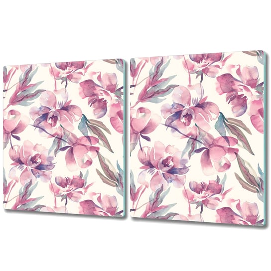 Funkcjonalna Deska Kuchenna - Osłona indukcji - 2x 40x52 cm - Malowane różowe kwiaty Coloray