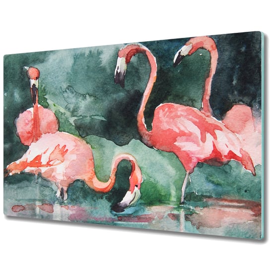 Funkcjonalna Deska Kuchenna - Osłona indukcji - Malowane flamingi - 80x52 cm Coloray