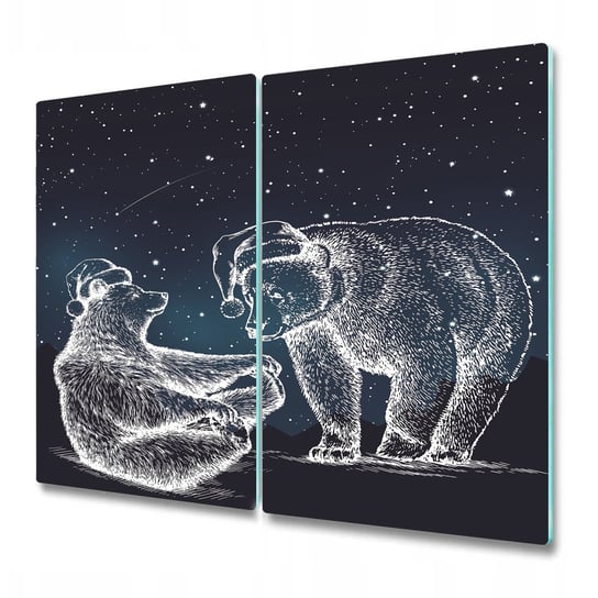 Funkcjonalna Deska Kuchenna - Osłona indukcji - Niedźwiedzie na tle gwiazd - 2 sztuki 30x52 cm Coloray
