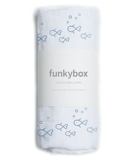Funkybox, Pieluszka bawełniana, Vintage, Blue Fish, 70x70 cm Funybox