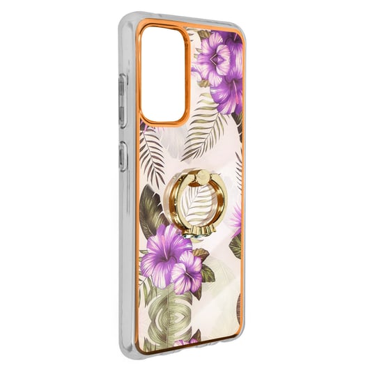 Galaxy A52 / A52 5G / A52s Etui Bi-materiał Pierścień wspierający Design w fioletowe kwiaty Avizar