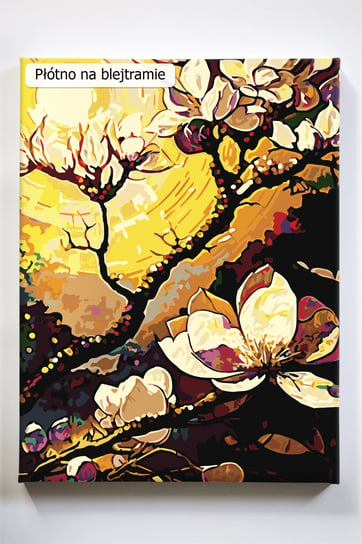 Gałązka magnolii, kwiaty, magnolia, drzewo, malowanie po numerach Akrylowo