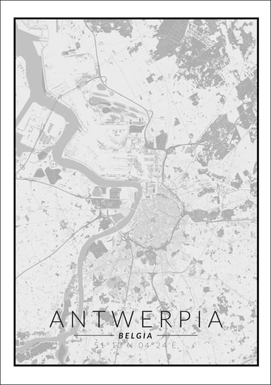Galeria Plakatu, Antwerpia mapa czarno biała , 30x40 cm Galeria Plakatu