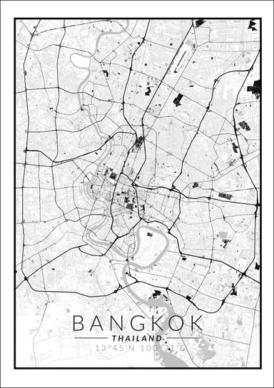 Galeria Plakatu, Bangkok mapa czarno biała, 60x80 cm Galeria Plakatu