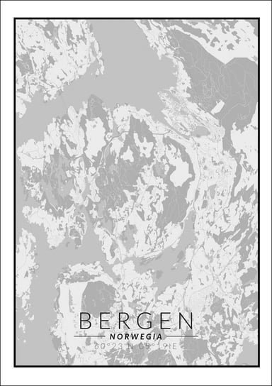 Galeria Plakatu, Bergen mapa czarno biała, 61x91,5 cm Galeria Plakatu