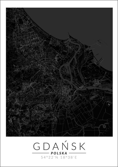 Galeria Plakatu, Gdańsk mapa czarna, 29,7x42 cm Galeria Plakatu