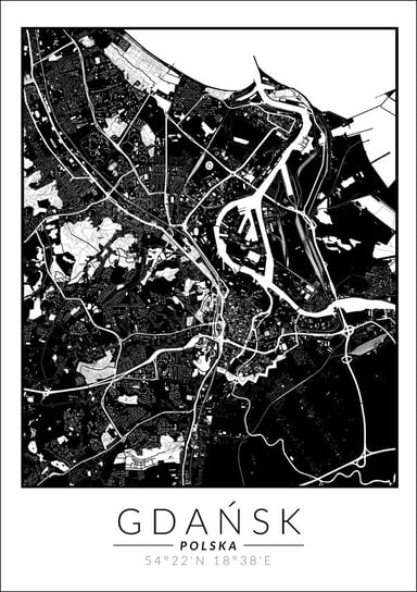 Galeria Plakatu, Gdańsk mapa invert, 70x100 cm Galeria Plakatu