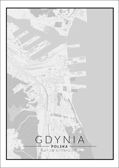 Galeria Plakatu, Gdynia mapa czarno biała, 30x40 cm Galeria Plakatu