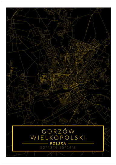 Galeria Plakatu, Gorzów Wielkopolski mapa złota, 60x80 cm Galeria Plakatu