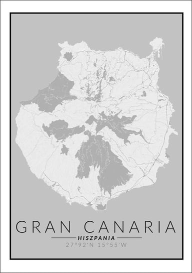 Galeria Plakatu, Gran Canaria mapa czarno biała, 59,4x84,1 cm Galeria Plakatu