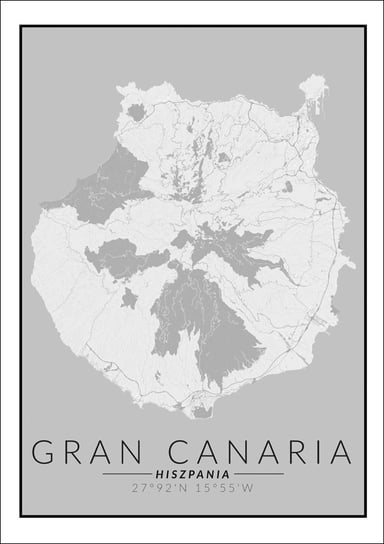 Galeria Plakatu, Gran Canaria mapa czarno biała, 61x91,5 cm Galeria Plakatu