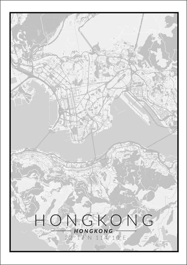 Galeria Plakatu, Hongkong mapa czarno biała, 42x59,4 cm Galeria Plakatu