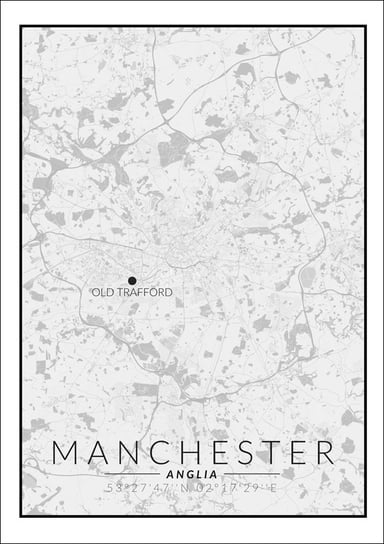 Galeria Plakatu, Manchester, OldTrafford mapa czarno biała, 60x80 cm Galeria Plakatu