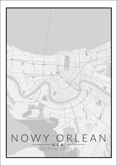 Galeria Plakatu, Nowy Orlean mapa czarno biała, 20x30 cm Galeria Plakatu