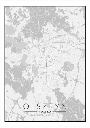 Galeria Plakatu, Olsztyn mapa czarno biała, 70x100 cm Galeria Plakatu