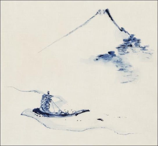 Galeria Plakatu, Plakat, A Person in a Small Boat on a River with Mount Fuji in the Background, Hokusai, 40x40 cm Galeria Plakatu