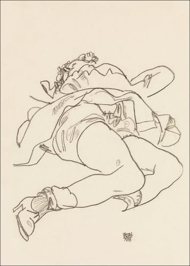 Galeria Plakatu, Plakat, Erotic art woman. Reclining Woman with Raised Skirt, Egon Schiele, 29,7x42 cm Galeria Plakatu