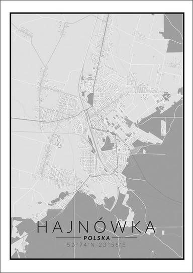 Galeria Plakatu, Plakat, Hajnówka Mapa Czarno Biała, 60x80 cm Galeria Plakatu