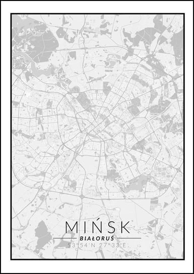 Galeria Plakatu, Plakat, Mińsk Mapa Czarno Biała, 50x70 cm Galeria Plakatu