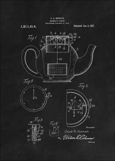 Galeria Plakatu, Plakat, Patent Dzbanek na herbatę Projekt z 1917, black, 29,7x42 cm Galeria Plakatu