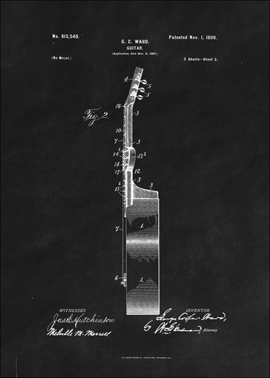 Galeria Plakatu, Plakat, Patent GC Ward Gitara Projekt z 1898, black, 59,4x84,1 cm Galeria Plakatu