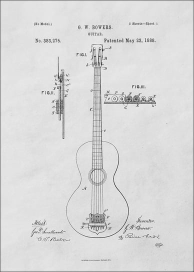 Galeria Plakatu, Plakat, Patent GW Bowers Gitara Projekt z 1888, 29,7x42 cm Galeria Plakatu