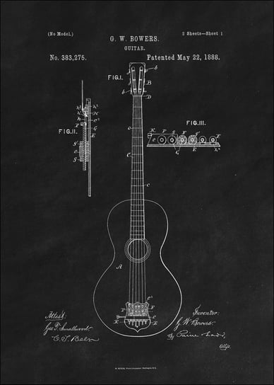 Galeria Plakatu, Plakat, Patent GW Bowers Gitara Projekt z 1888, black, 21x29,7 cm Galeria Plakatu