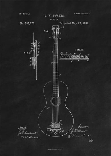 Galeria Plakatu, Plakat, Patent GW Bowers Gitara Projekt z 1888, black, 40x50 cm Galeria Plakatu