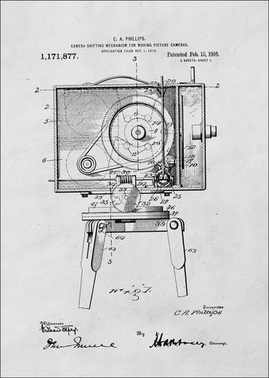 Galeria Plakatu, Plakat, Patent Kamera Filmowa Projekt z 1916, 20x30 cm Galeria Plakatu