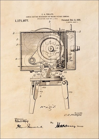 Galeria Plakatu, Plakat, Patent Kamera Filmowa Projekt z 1916, sepia, 29,7x42 cm Galeria Plakatu