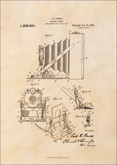 Galeria Plakatu, Plakat, Patent Kamera Składana Projekt z 1916, sepia, 20x30 cm Galeria Plakatu